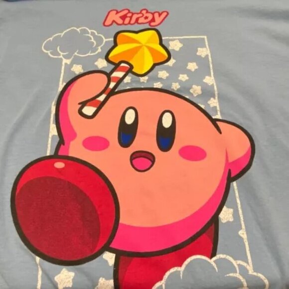Kirby Men's XL Nintendo Graphic T-Shirt Light Blue Short Sleeve Cotton Crewneck - Picture 4 of 4